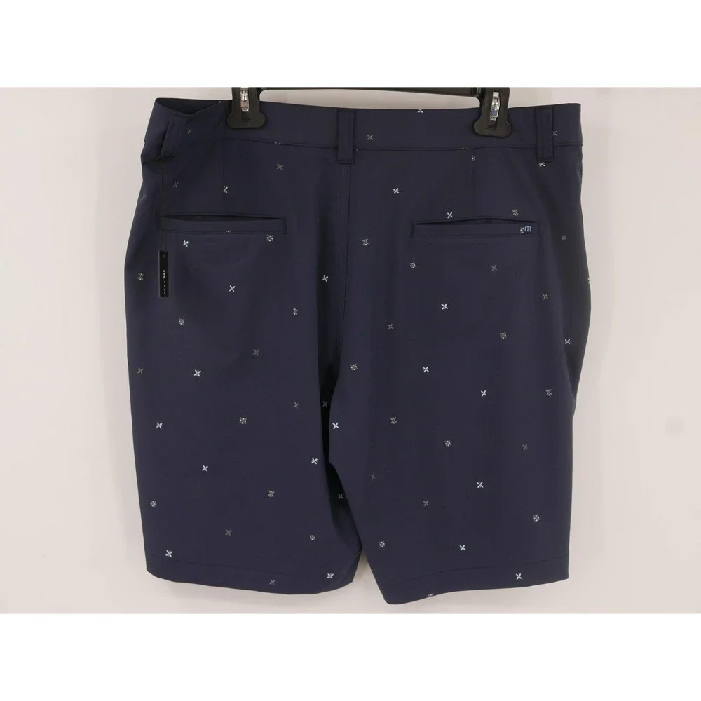 Travis Mathew Shorts Mens 36 Blue Micro Geo Print Stretch Golf Chino Casual